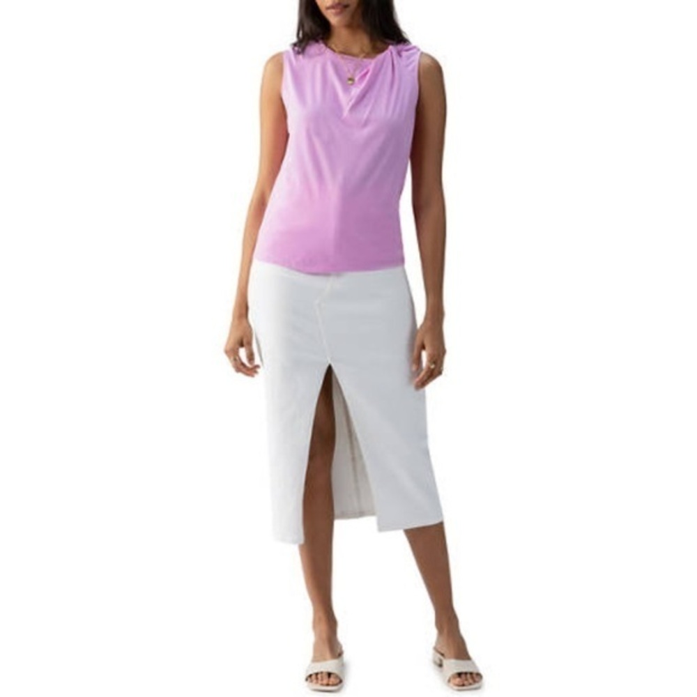 Sanctuary Pink Cotton Sleeveless Top Draped Shoulder Relaxed Fit Blouse